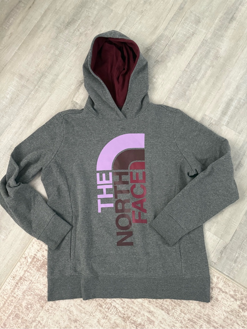 The North Face Heather Grey with Purple/Pink Logo Graphic Hoodie, Womens XL